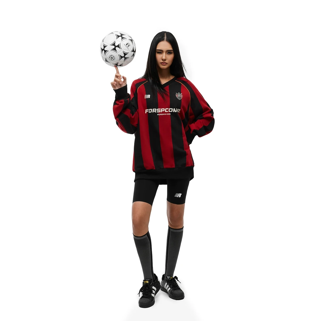 FDR官方店 徽章V领条纹美式卫衣男女秋季重磅情侣装运动上衣球衣