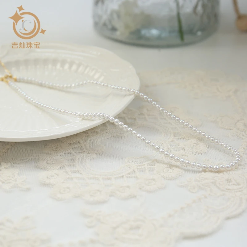 天然淡水近正圆3-4mm冷光珍珠项链s925银爱心项链百搭珠宝白色