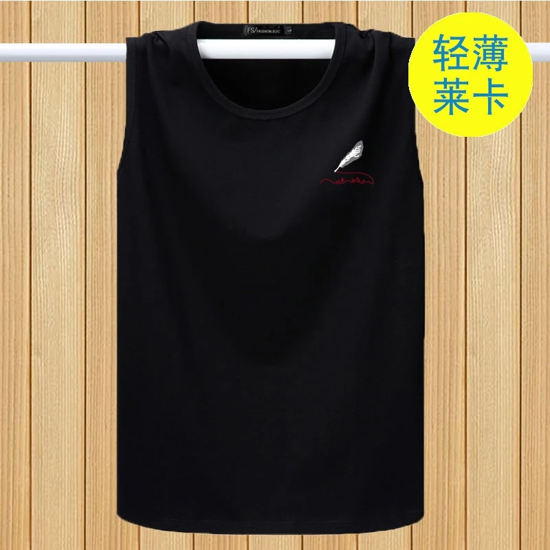 大码胖子莱卡棉百搭空调背心男士背心加肥无袖背心运动坎肩汗背心