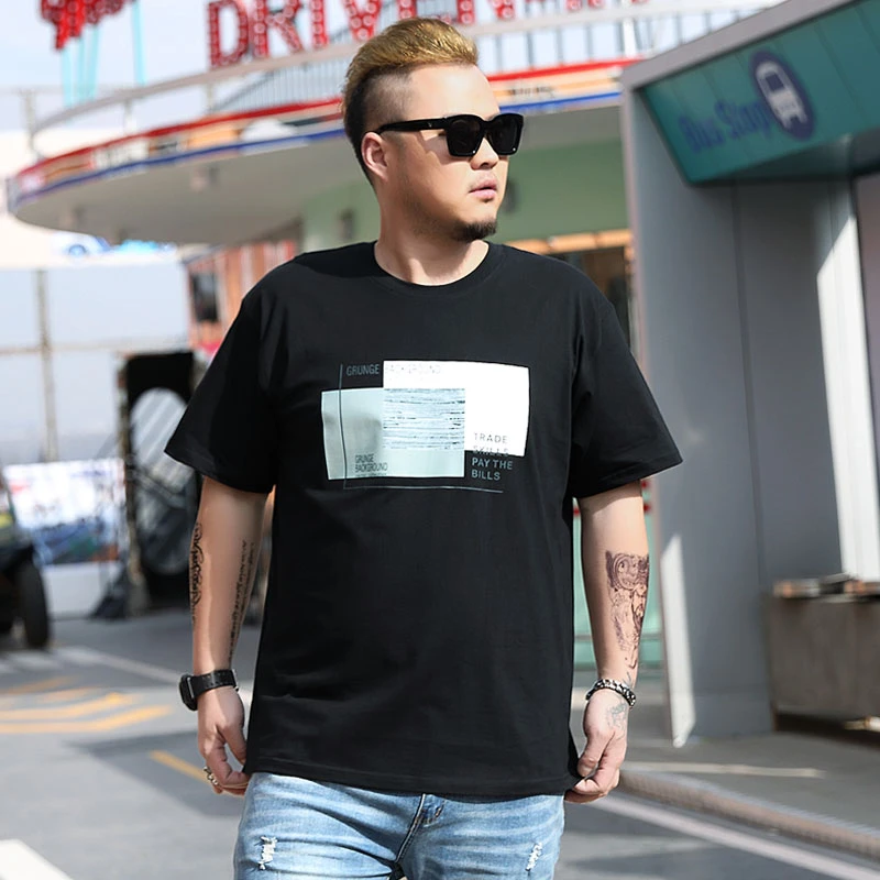 潮流加肥加大码男装短袖遮肚显瘦纯棉宽松胖子肥佬t恤半短袖汗衫