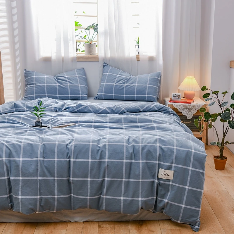 水洗棉床上四件套全棉纯棉2024新款床单被套学生宿舍单人床笠款三