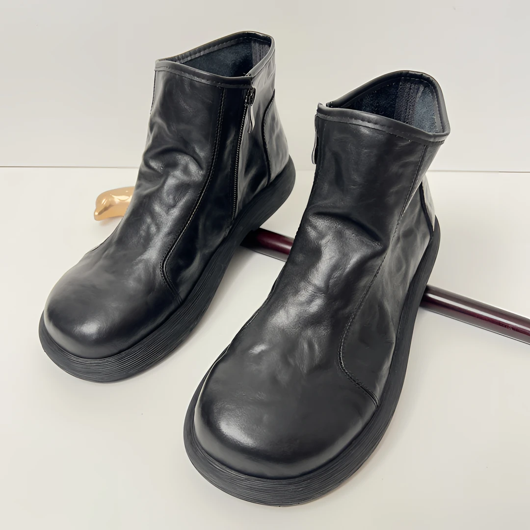 2024新款男士切尔西短靴一脚蹬皮鞋头层牛皮软底商务休闲马丁靴男