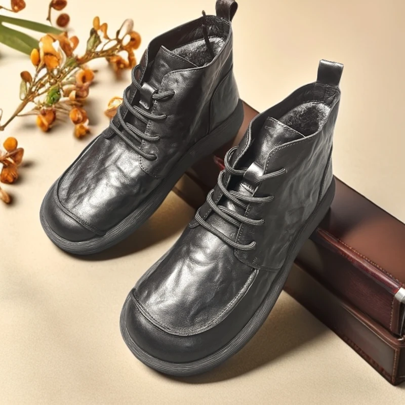 2025新款男士爆款皮鞋圆头真皮头层牛皮软底系带切尔西切尔西男靴