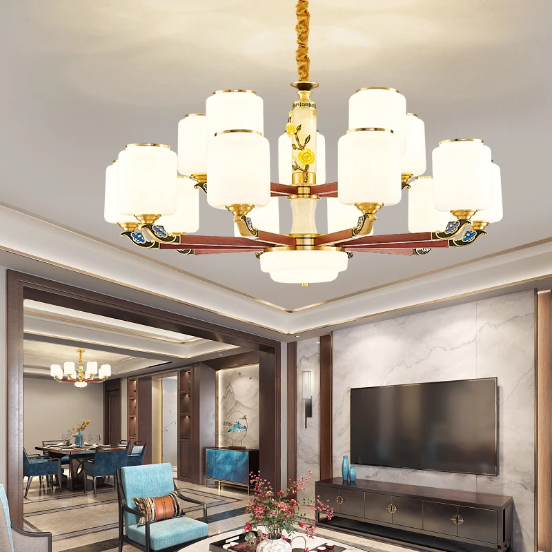 新中式吊灯全铜实木客厅灯2022新款豪华餐厅