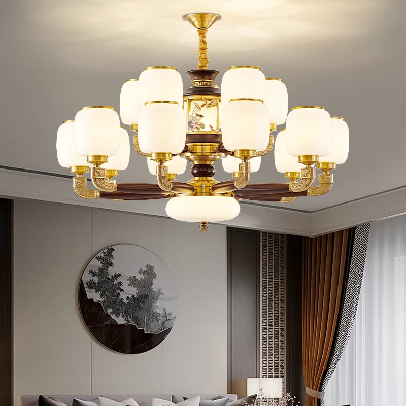 高端客厅吊灯新中式全铜复式楼大吊灯大气餐厅中国风灯