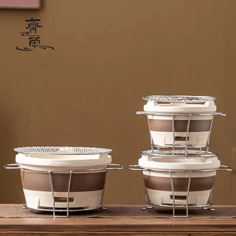 围炉煮茶家用室内老式炭炉家用打边炉泥碳炉户外烧烤陶土烤茶装备