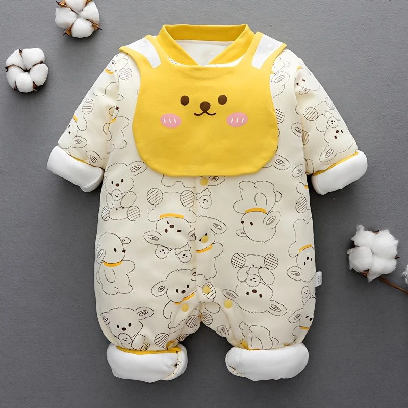 婴儿加厚连体衣秋冬套装新生儿衣服保暖哈衣爬服冬季宝宝夹棉棉衣