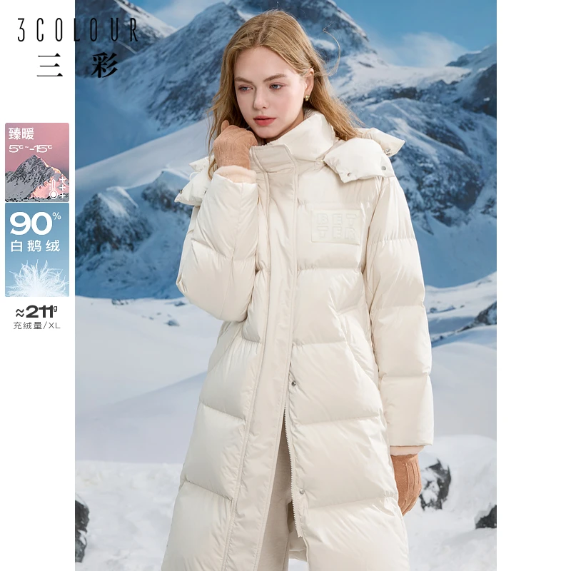 三彩独醒2024冬季连帽鹅绒长款泡芙羽绒服面包服肯豆风女F0219