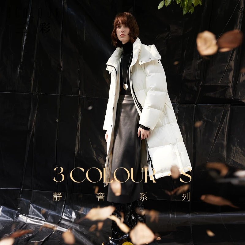三彩2024冬季极寒鹅绒服长款宽松立领95白鹅绒外套被子服女0217