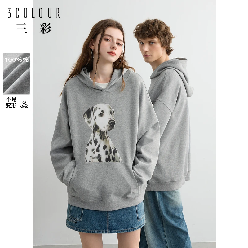 【100棉卫衣】三彩2025春秋季新款印花情侣男女同款连帽宽松套头M