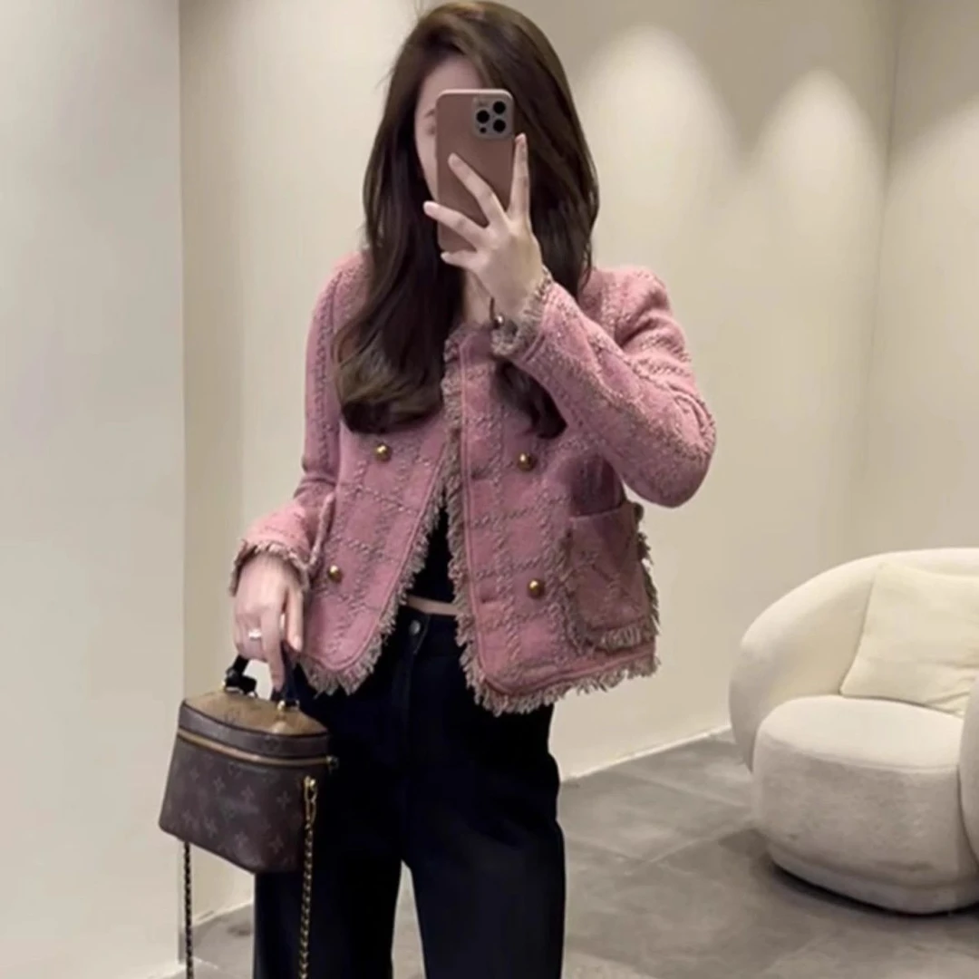 欧货高端小个子粉色短款外套女冬季独特超好看小香风短款外套女潮