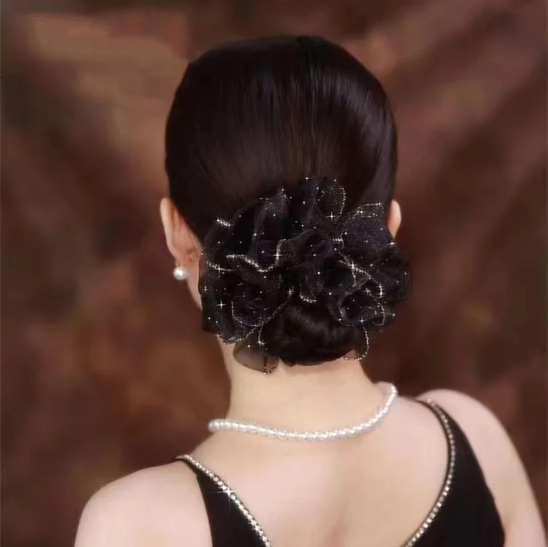 2025爆款发绳时尚百搭单品发饰超大号黑色蓬松花苞高弹力头绳头饰