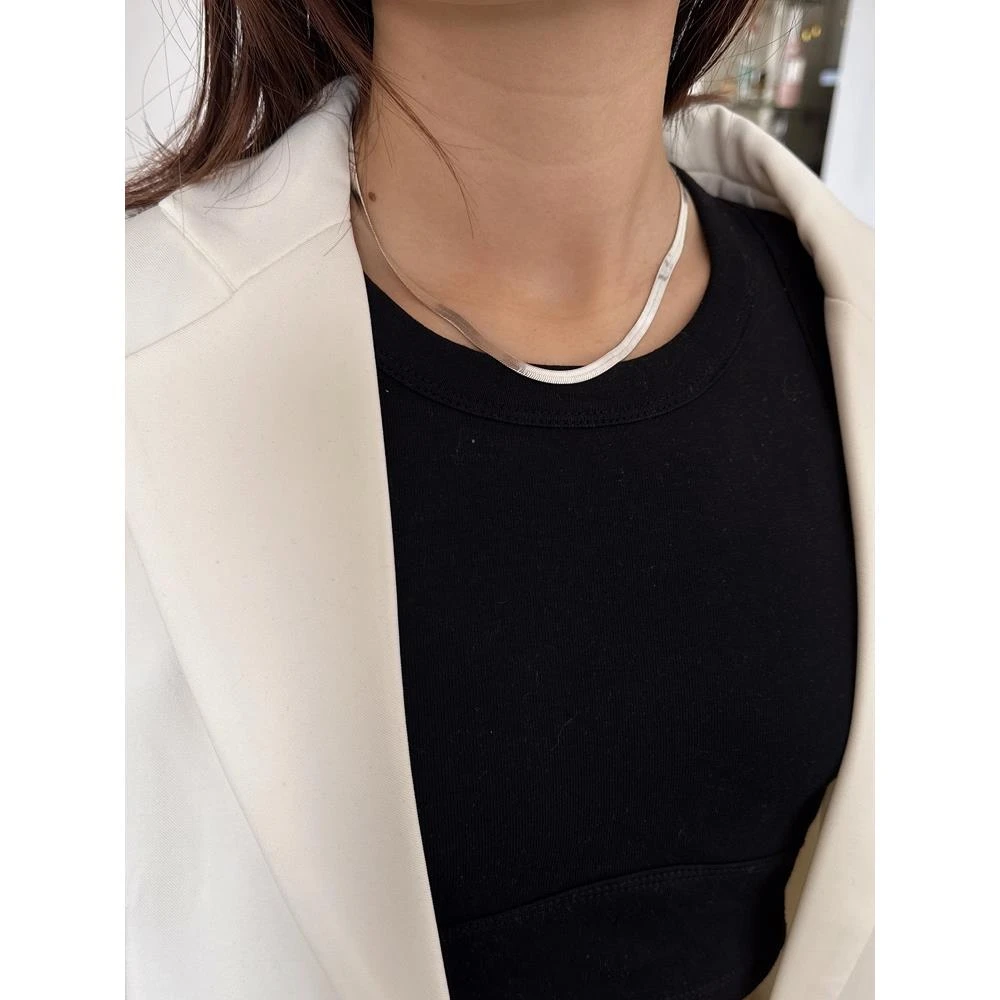 吊坠925银 s925纯银扁蛇骨项链女轻奢小众设计感简约百搭重工刀片