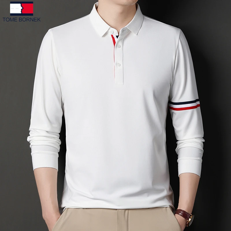长袖POLO衫汤米希凯利秋季高档丝光棉中年男士商务休闲T恤打底衫