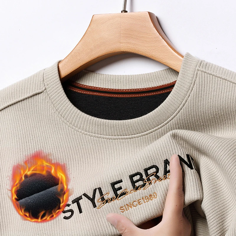 含绵羊毛卫衣男士加绒加厚保暖圆领套头长袖休闲百搭宽松韩版上衣