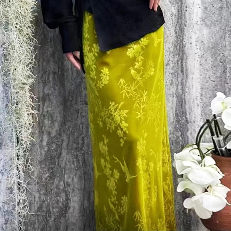 2024春季新款中国风丝绒半身裙重磅提花裙复古新中式国风中长裙女