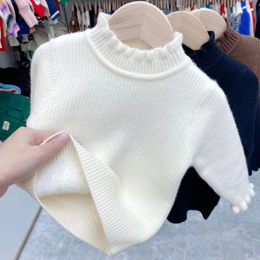 YC宝宝毛衣秋冬女童一体绒打底衫冬款儿童半高领针织衫加绒内搭