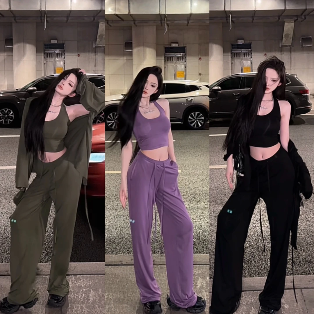 【PAN】  慵懒少女风   宽松轻薄外套+设计背心+高腰阔腿裤子P604