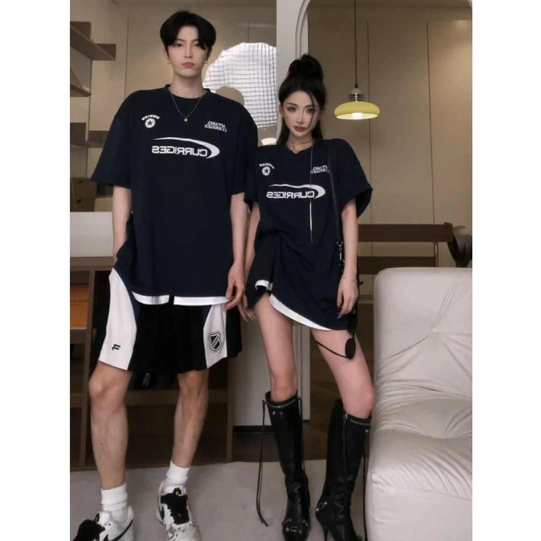 【PAN】夏季美式男女情侣款设计感字母印花圆领T恤宽松修身上衣P364