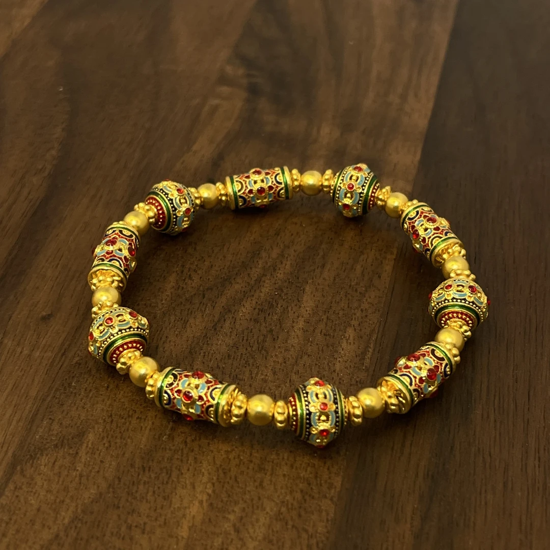 足金999串珠黄金转运珠满堂彩手串5D黄金工艺珐琅工艺手链5.67克