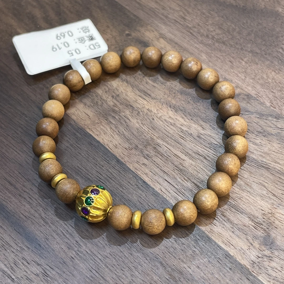 足金999黄金手串老山檀5D黄金工艺珐琅工艺0.69克