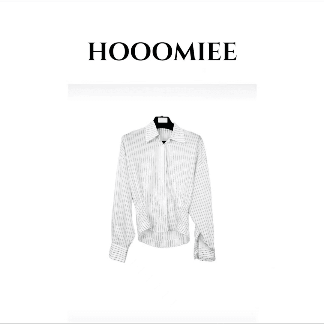 Hooomiee设计师款休闲细竖条纹时尚亲肤长袖衬衫242727