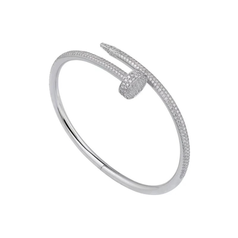 99新 Cartier/卡地亚 JUSTE UN CLOU系列 白金宽版满钻钉子手镯