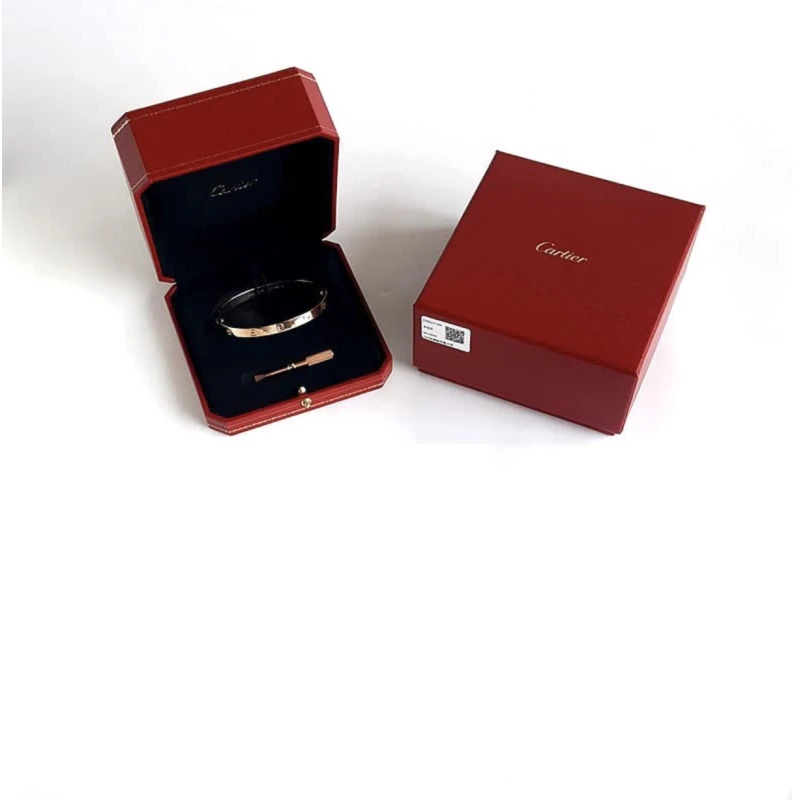 99新 Cartier/卡地亚 LOVE系列 19号经典玫瑰金光面宽版无钻手镯