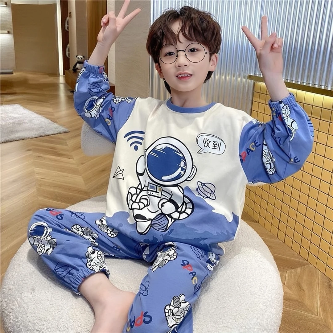 男童睡衣儿童春秋长袖薄款卡通套装大童男孩宇航员可爱洋气家居服