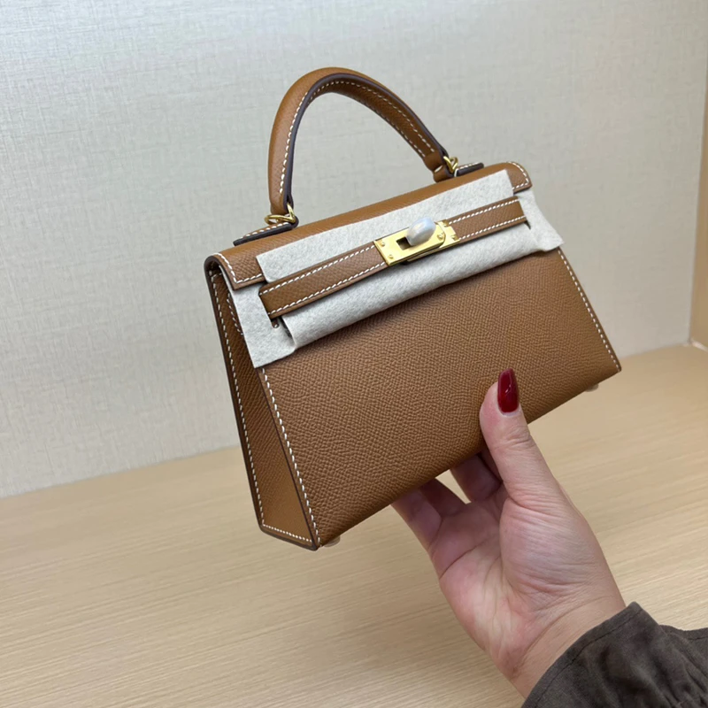 手掌纹二代凯莉包高级感真皮女士包mini单肩斜跨手提包牛皮女包