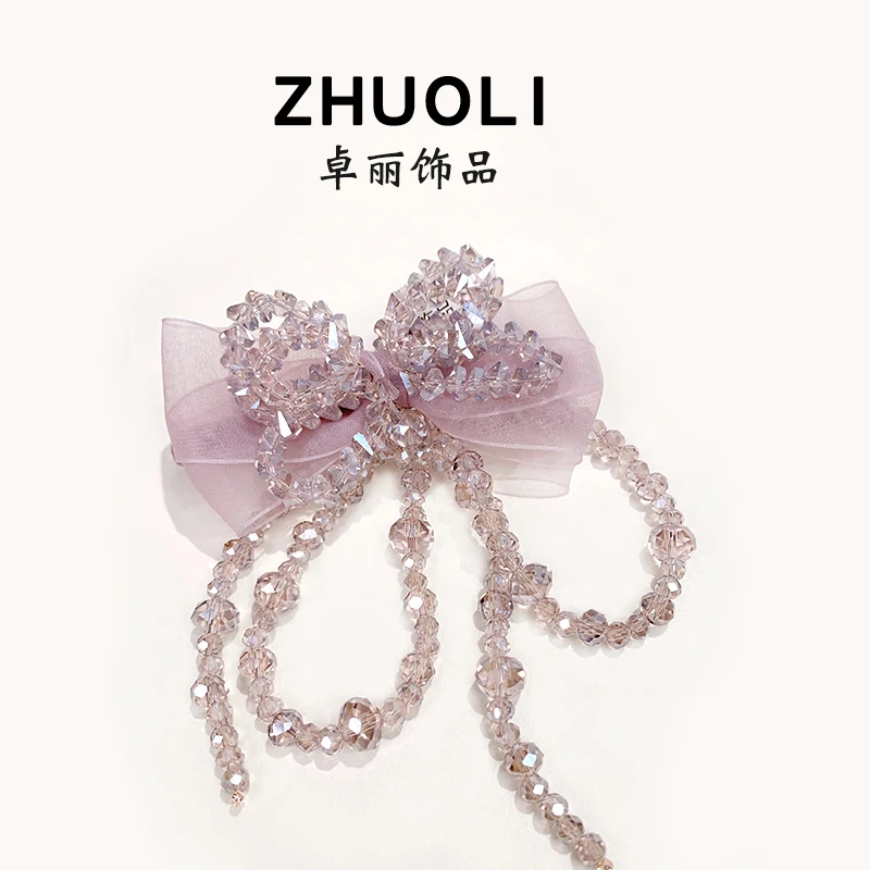 C274韩版水晶蝴蝶结流苏弹簧夹