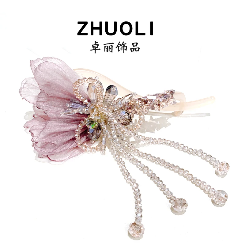 C318韩版新款芍药花朵流苏扭扭夹