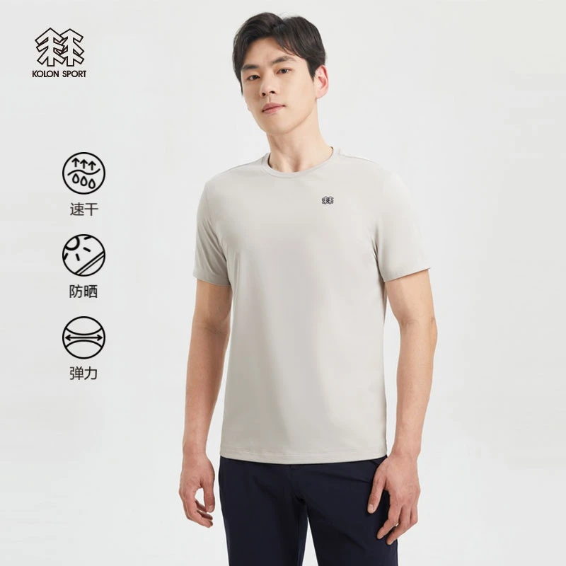 KOLON SPORT可隆户外休闲衣男子圆领速干防晒运动露营短袖T恤