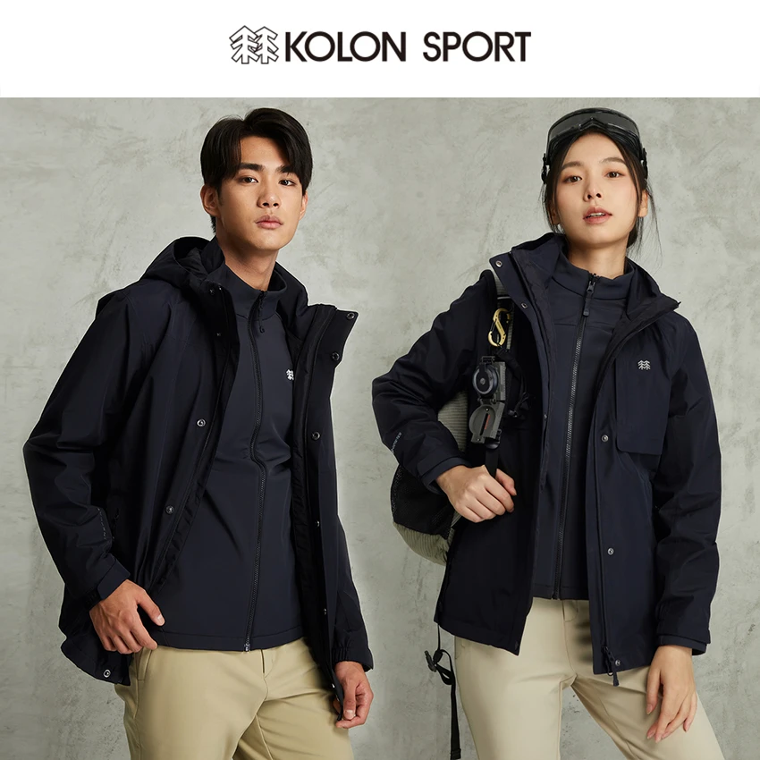 KOLON SPORT可隆冲锋衣I级女户外戈尔防水三合一夹克防风软壳外套