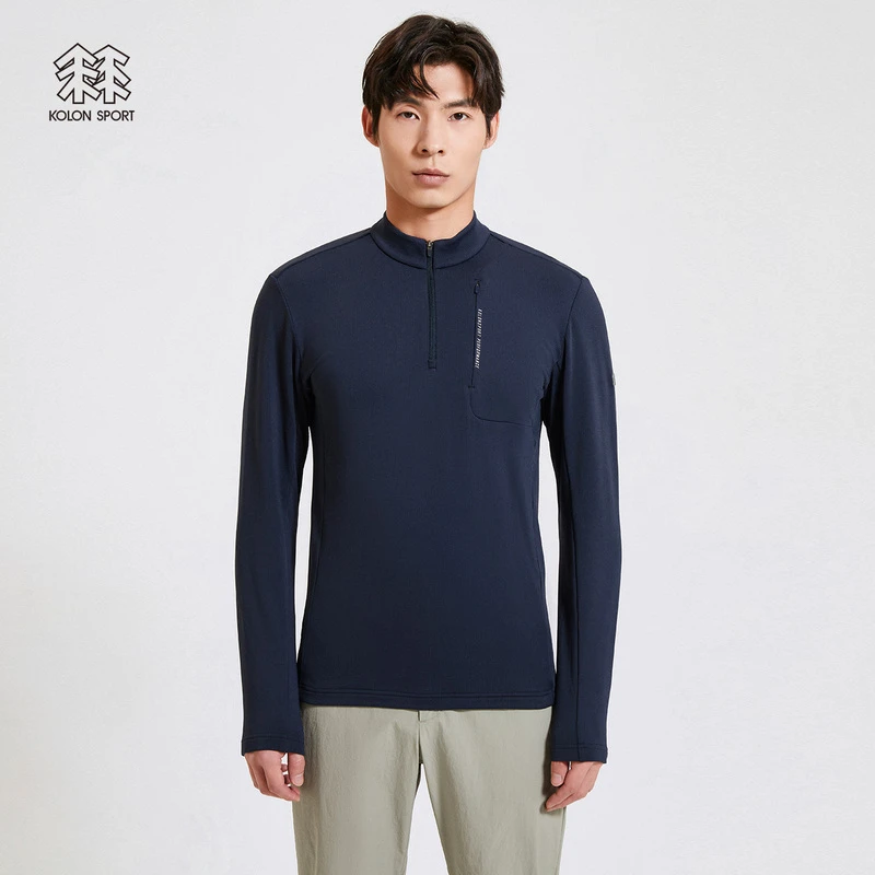 KOLONSPORT可隆户外休闲衣男抓绒保暖内搭吸湿抗菌半拉链长袖T恤