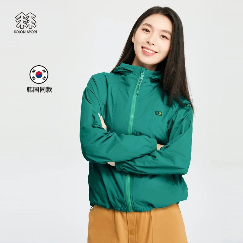 KOLON SPORT可隆户外休闲衣女运动夹克帽子可收纳徒步露营外套潮