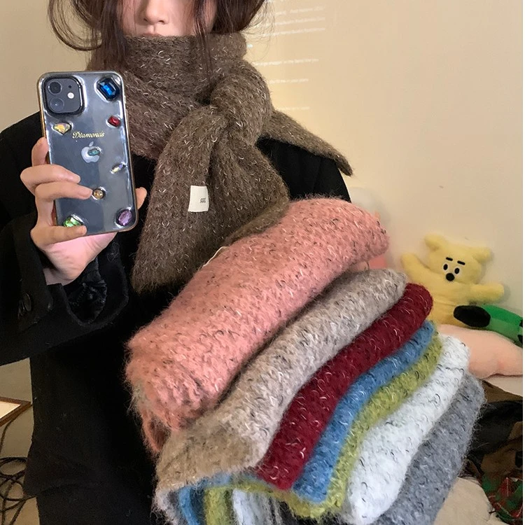 羊毛围巾女针织毛线新款高级感保暖围脖护颈韩版披肩干枯玫瑰粉男