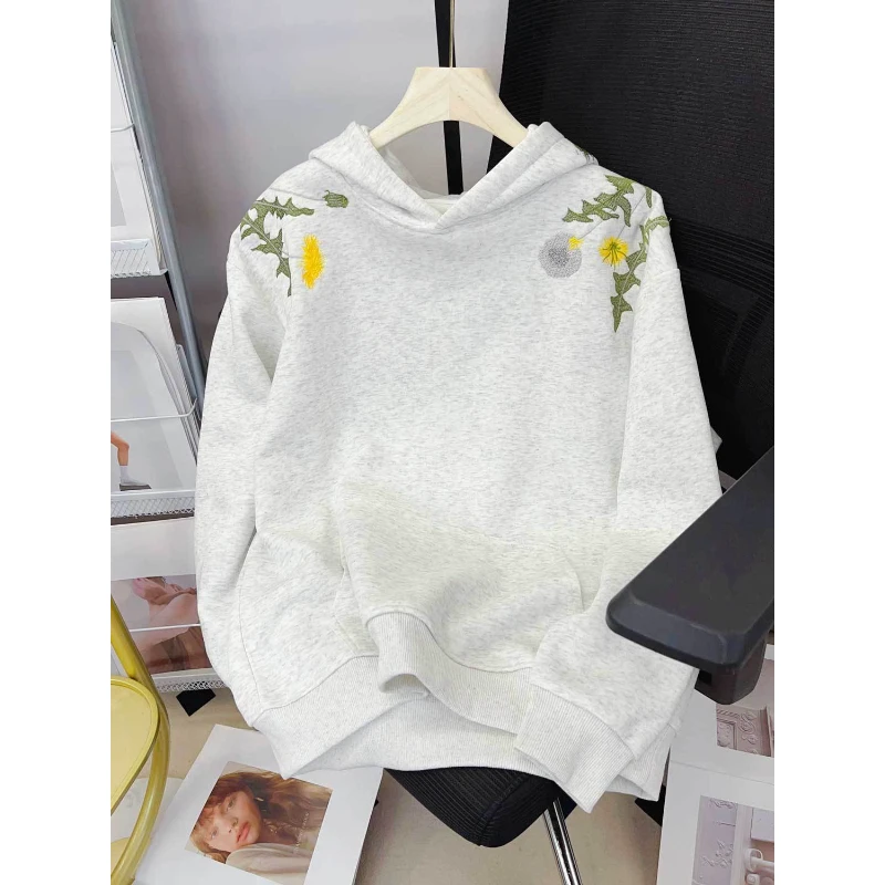 特大码秋冬款国潮复古ins刺绣连帽卫衣男女加绒宽松百搭情侣上衣i