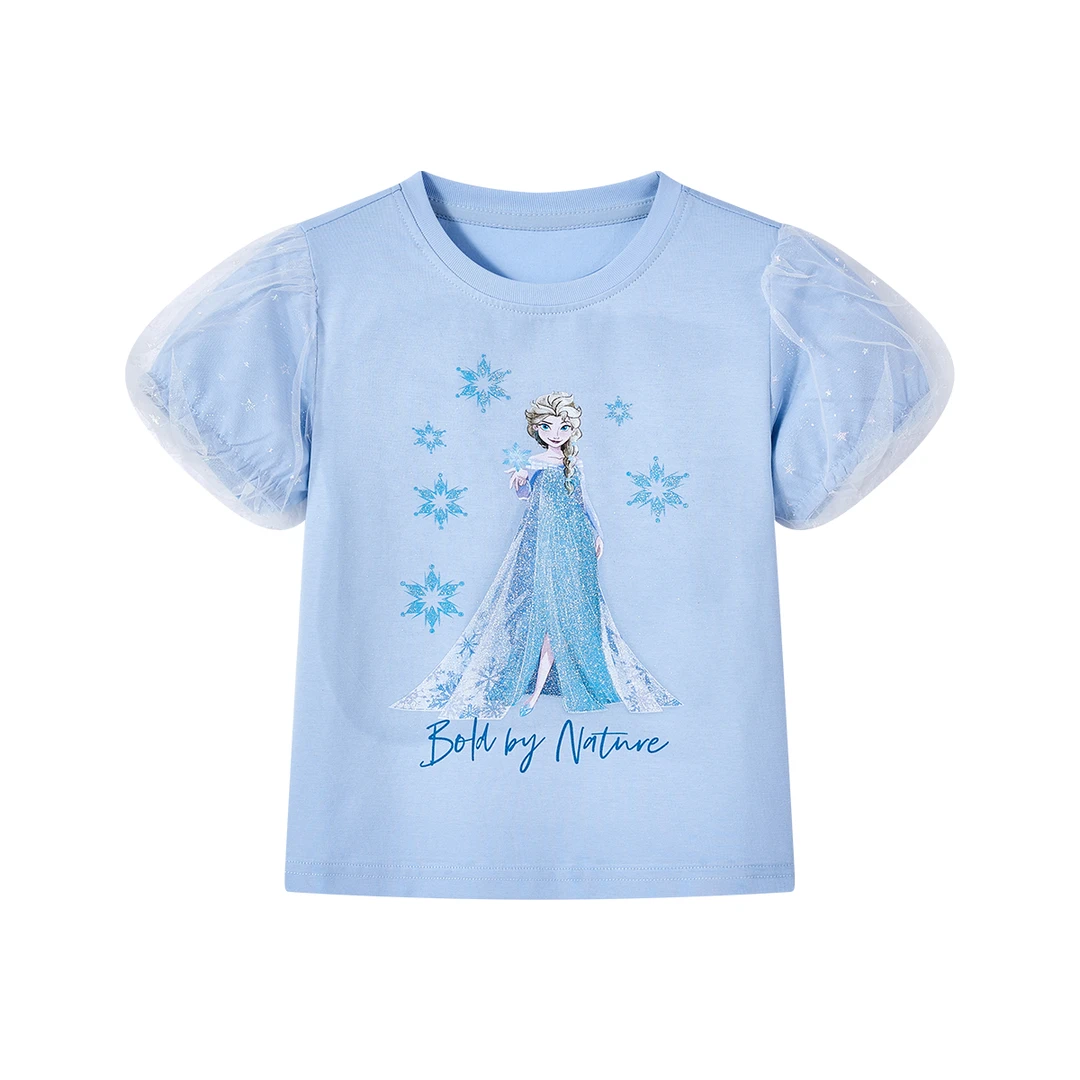 Disney/迪士尼新款春夏女童艾莎短袖T恤夏日卡通印花可爱半袖T恤