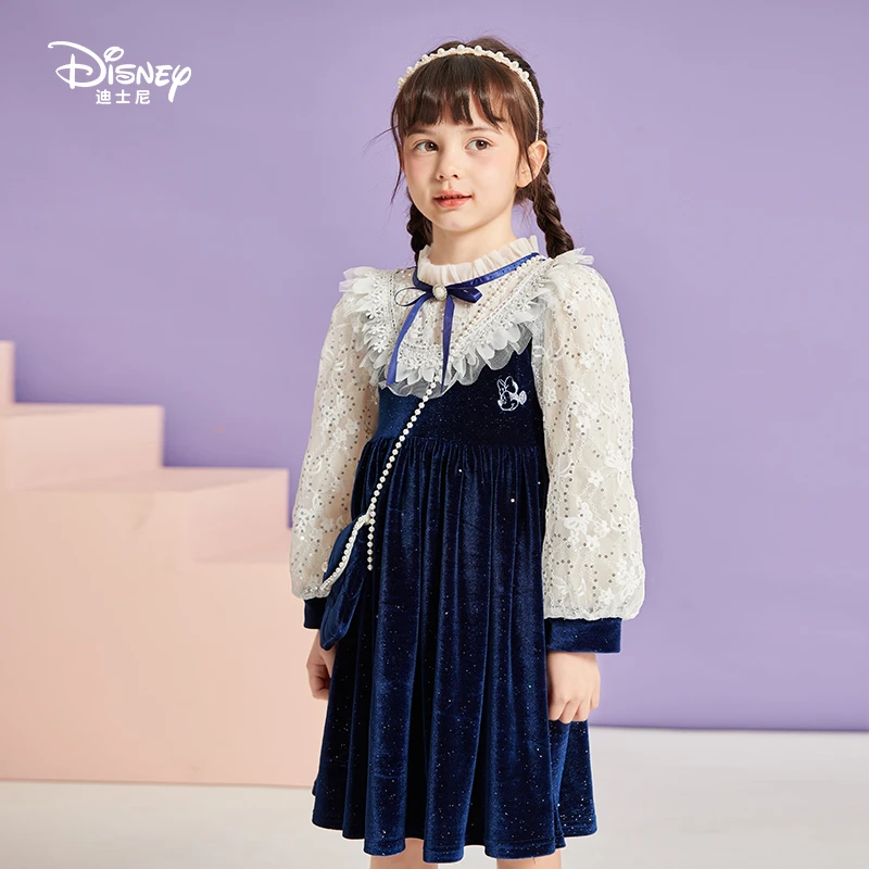 Disney/迪士尼2023春装新款女童中大童儿童洋气连衣裙