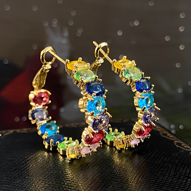 铜合金耳饰 【五彩缤纷】气质时尚百搭小众精致重工设计感-712