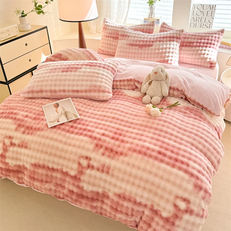 爆款A类母婴托斯卡纳兔兔绒加厚加绒双面绒牛奶绒四件套 保暖套件