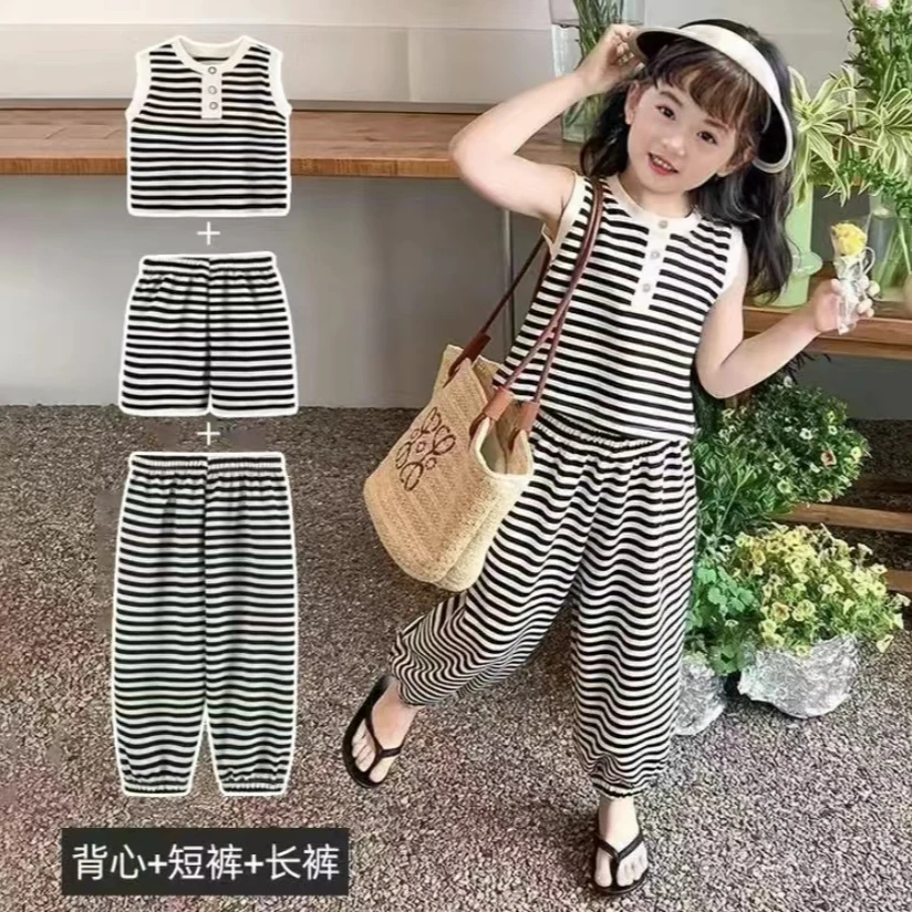 【低价好物】女童夏季套装新款洋气条纹儿童小童夏装夏款网红宝宝
