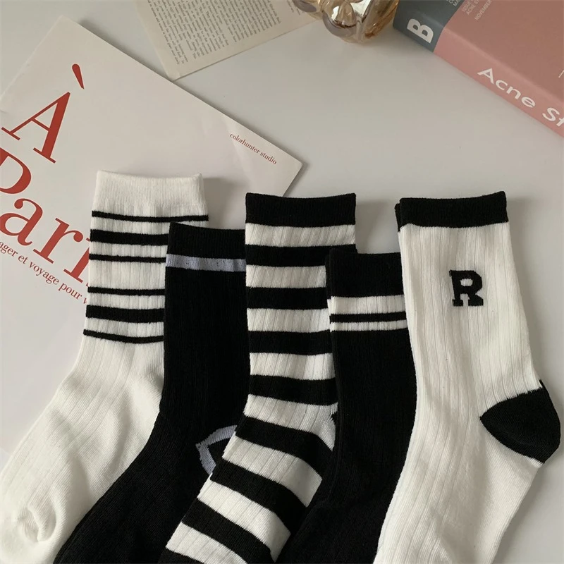 条纹运动袜男女透气吸汗春夏百搭 跑步吸汗防滑条纹拼接袜子潮袜