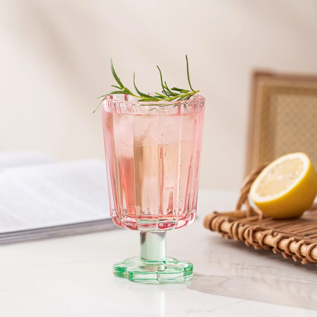 水晶玻璃杯磨砂透明高脚杯果汁杯北欧风