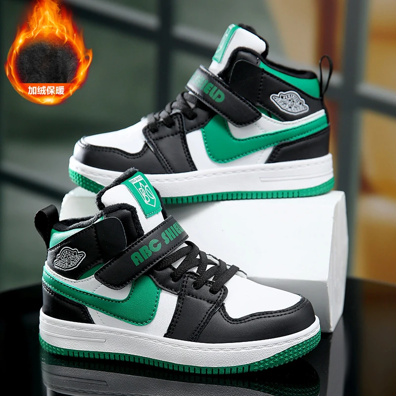 ABC EUEU男童加绒板鞋冬季新款加厚保暖儿童棉鞋女孩中大童运动鞋