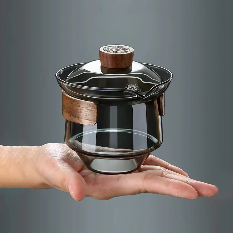 高档盖碗玻璃茶具手抓壶过滤一体加厚高硼硅便携旅行茶具露营茶杯