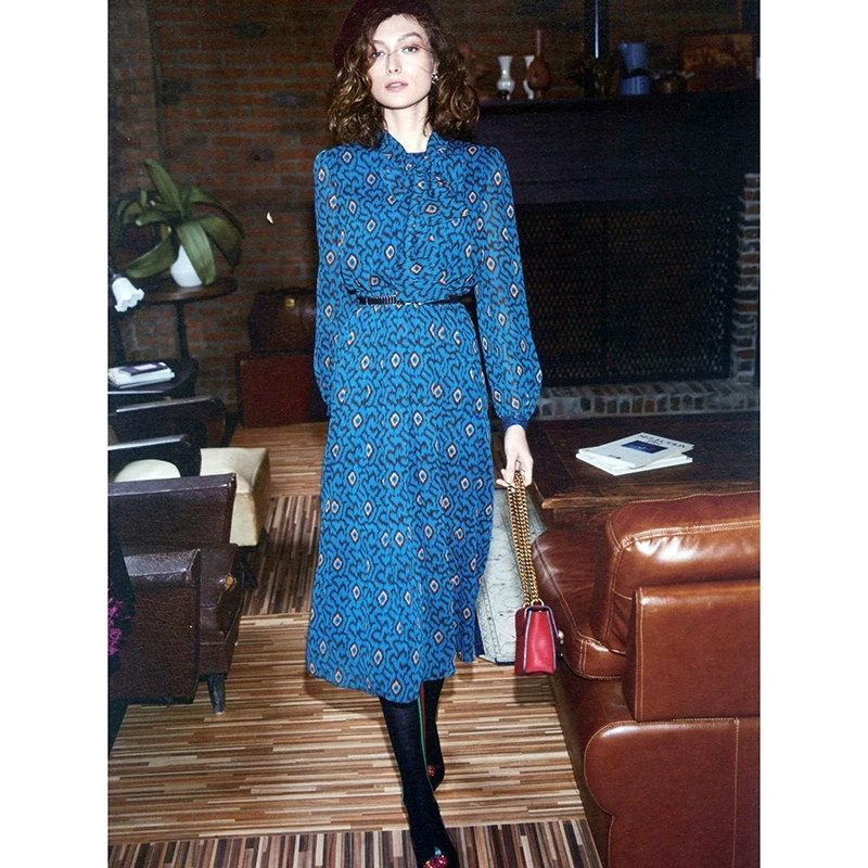 秋冬新款中年妈妈围巾领长袖连衣裙 伊5823F