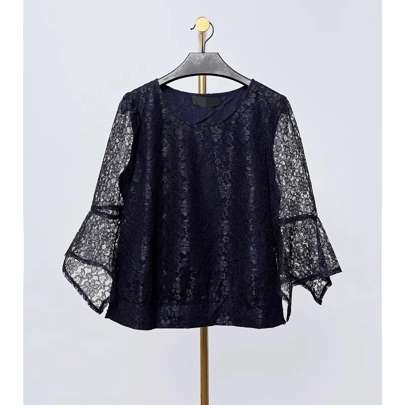 秋冬新款圆领蕾丝长袖碎花气质雪纺衫 赫 8625A