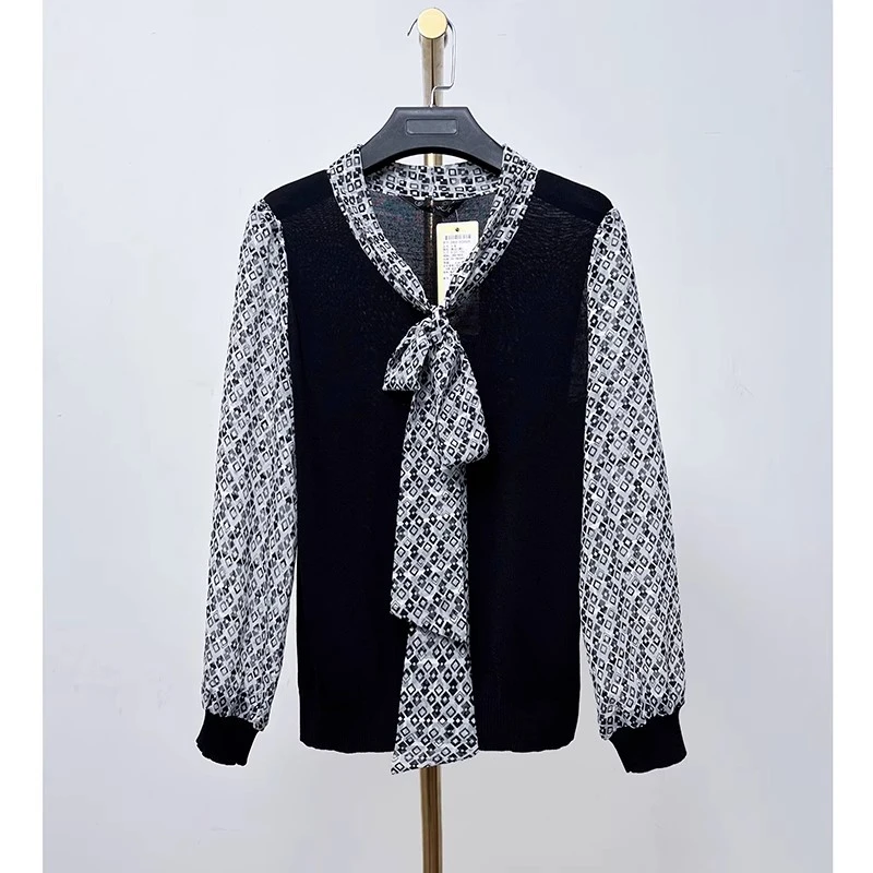 秋冬新款洋气碎花印花拼接假两件雪纺衫 赫 8360A